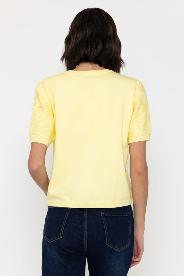 Carraig Donn Short Sleeve Knit Cardigan In Lemon Yellow