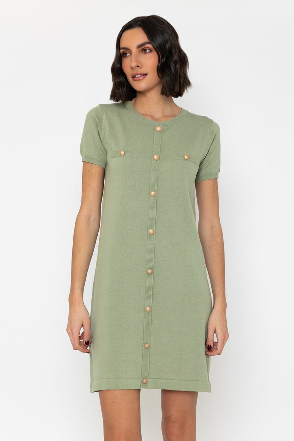 Carraig Donn Short Sleeve Knitted Dress With Buttons In Mint