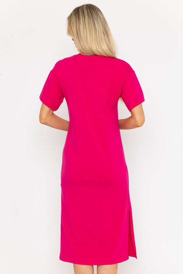 Carraig Donn Short Sleeve Pink Midi Dress With Twist Detail