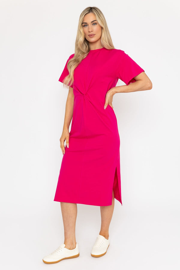 carraig donn Short Sleeve Pink Midi Dress with Twist Detail