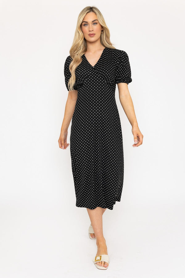 carraig donn Short Sleeve Polka Dot Midi Dress in Black
