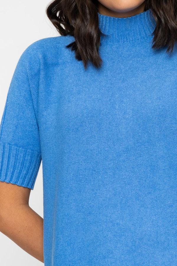 Carraig Donn Short Sleeve Rib Edge Knit Jumper In Blue