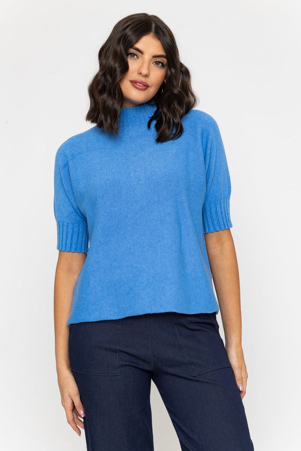 carraig donn Short Sleeve Rib Edge Knit Jumper in Blue