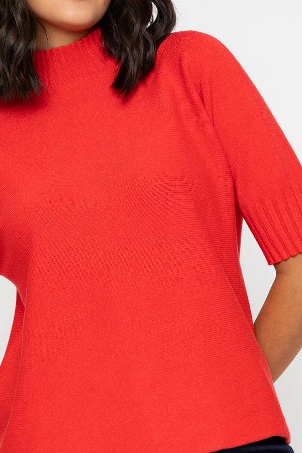 Carraig Donn Short Sleeve Rib Edge Knit Jumper In Coral