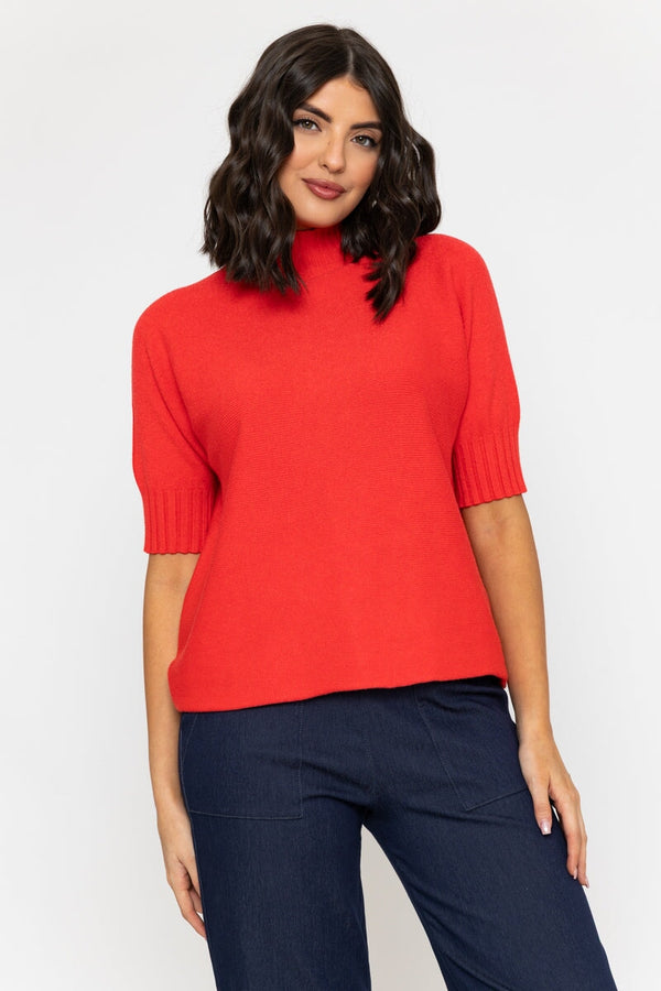 carraig donn Short Sleeve Rib Edge Knit Jumper in Coral