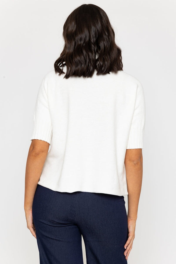 Carraig Donn Short Sleeve Rib Edge Knit Jumper In Ecru