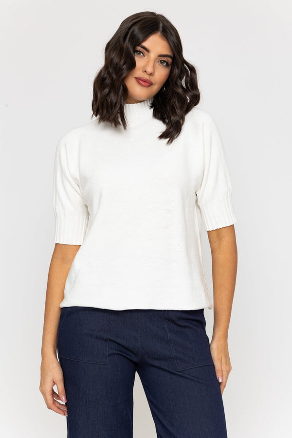 carraig donn Short Sleeve Rib Edge Knit Jumper in Ecru