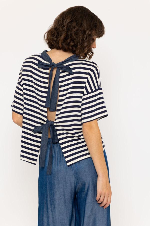 Carraig Donn Short Sleeve Stripe Multiway Top In Navy