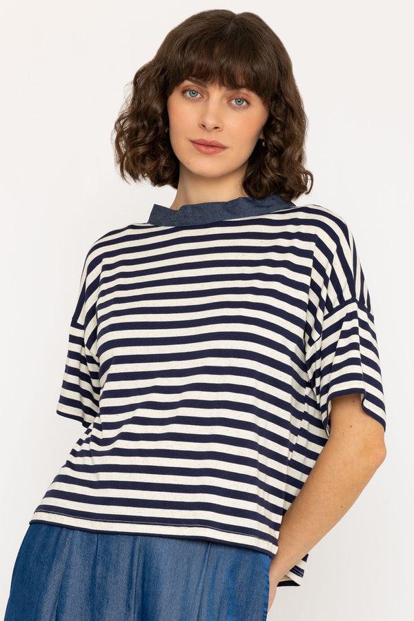Carraig Donn Short Sleeve Stripe Multiway Top In Navy
