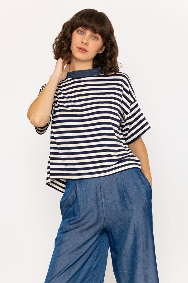 carraig donn Short Sleeve Stripe Multiway Top in Navy