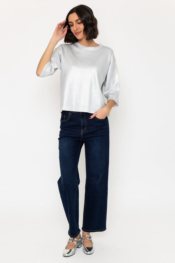 Carraig Donn Silver Metallic 3/4 Sleeve Length Knit Top