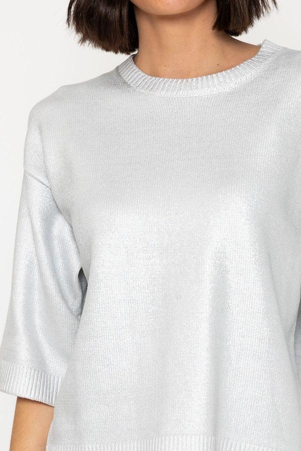 Carraig Donn Silver Metallic 3/4 Sleeve Length Knit Top