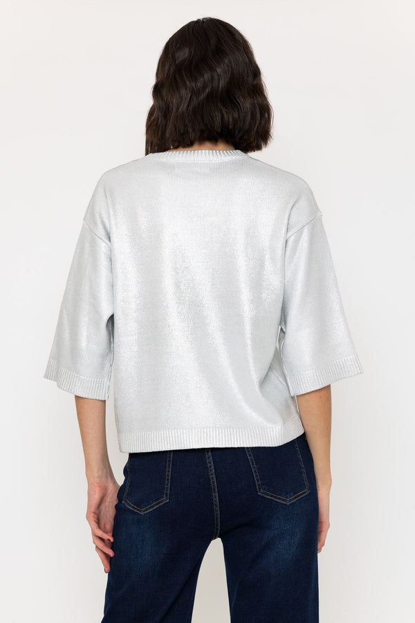 Carraig Donn Silver Metallic 3/4 Sleeve Length Knit Top