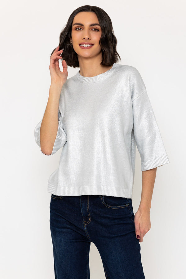 carraig donn Silver Metallic 3/4 Sleeve Length Knit Top