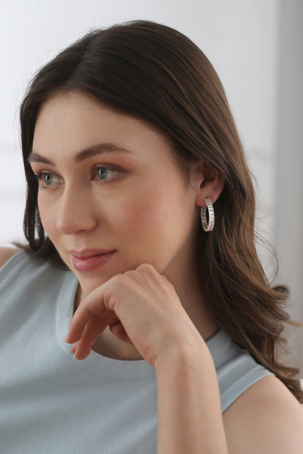 Carraig Donn Silver Plated Baguette CZ Hoop Earrings