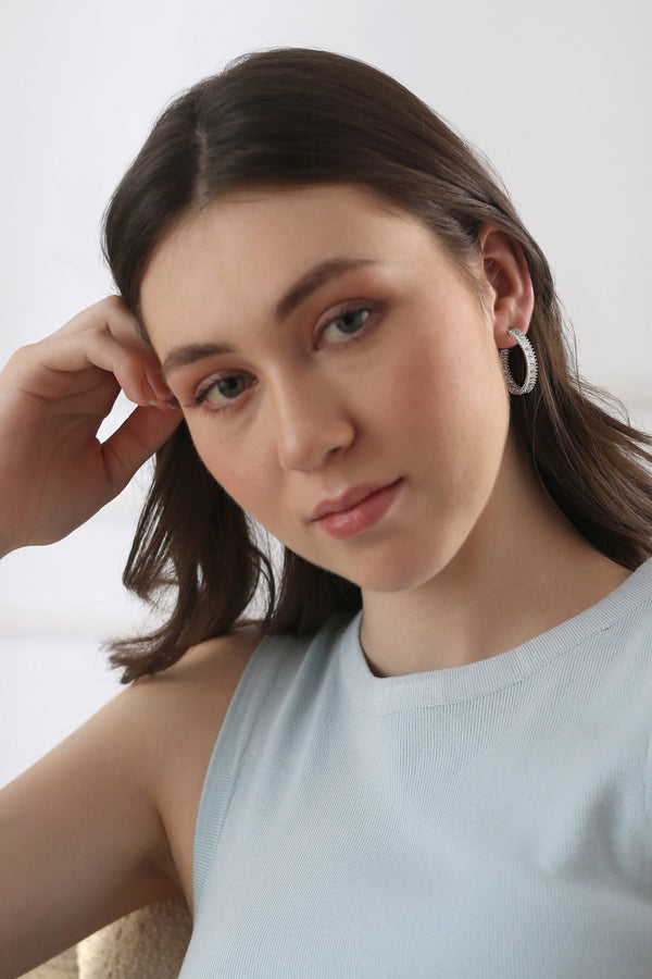 Carraig Donn Silver Plated Baguette CZ Hoop Earrings