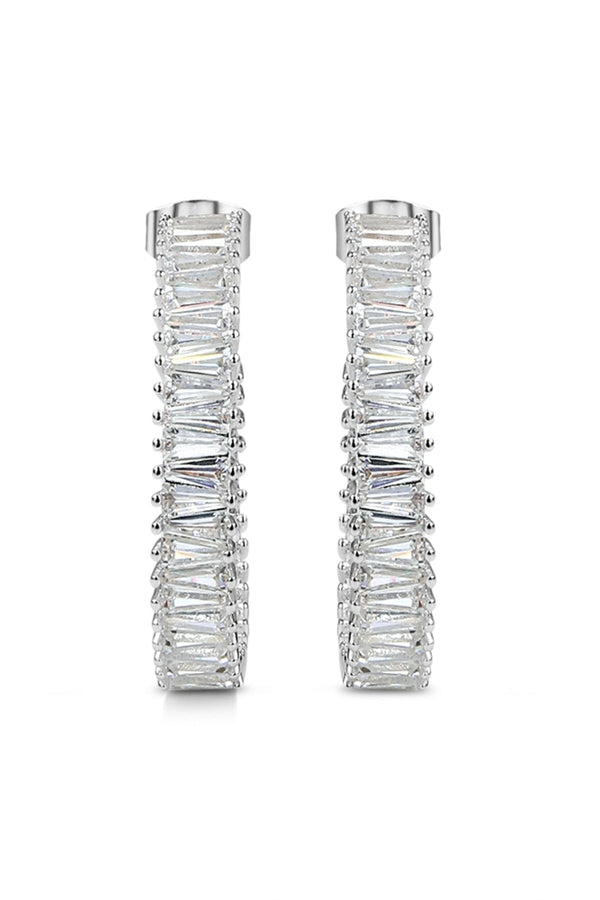 Carraig Donn Silver Plated Baguette CZ Hoop Earrings