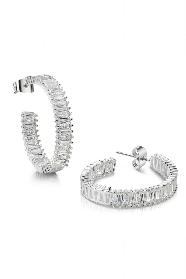 carraig donn Silver Plated Baguette CZ Hoop Earrings