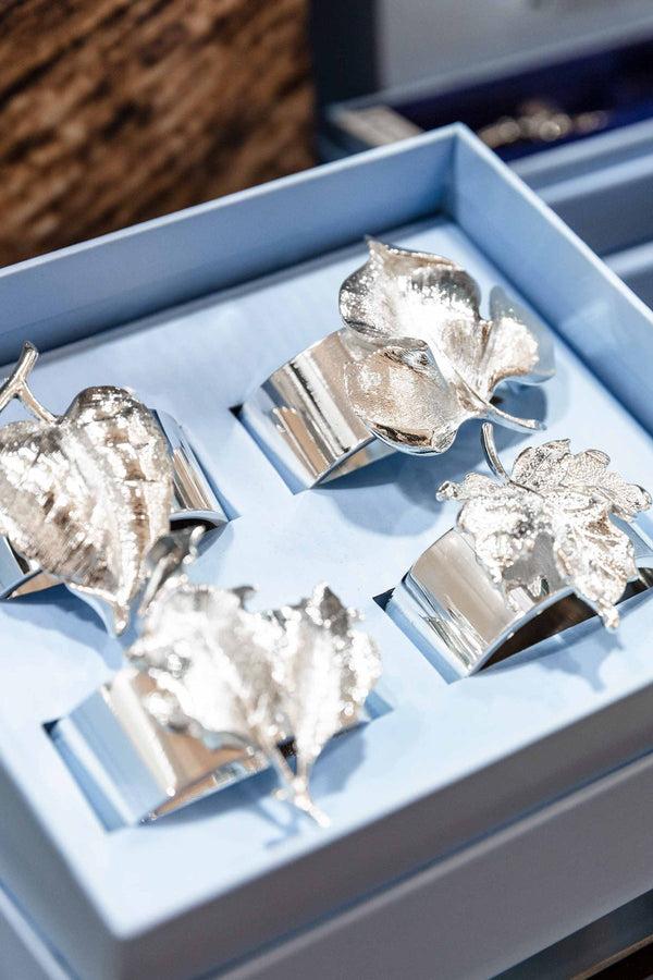 Carraig Donn Silver Plated Leaf Napkin Rings Set Of 4