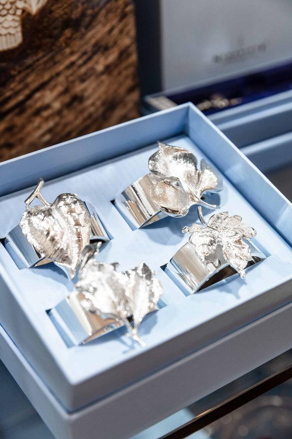 carraig donn Silver Plated Leaf Napkin Rings Set of 4