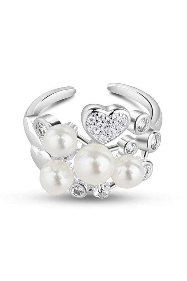 Carraig Donn Silver Plated Pearl Ring With Clear Stones