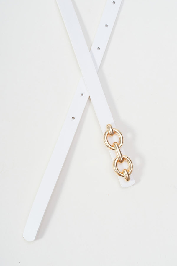 carraig donn Skinny Cream Belt With Gold Loop - Size M/L