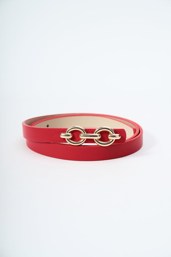 Carraig Donn Skinny Red Belt With Gold Loop - Size S/M