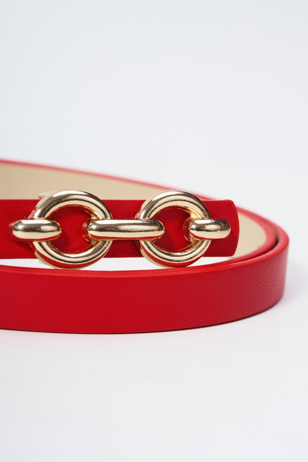 Carraig Donn Skinny Red Belt With Gold Loop - Size S/M