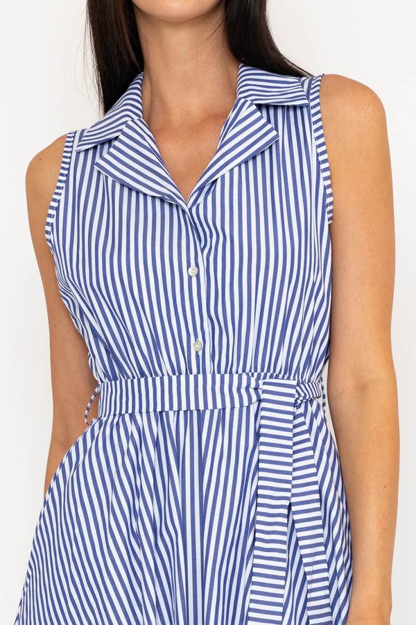 Carraig Donn Sleeveless Blue Stripe Shirt Midi Dress
