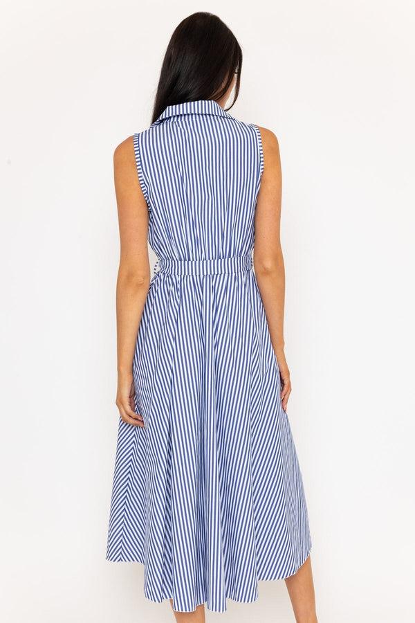 Carraig Donn Sleeveless Blue Stripe Shirt Midi Dress