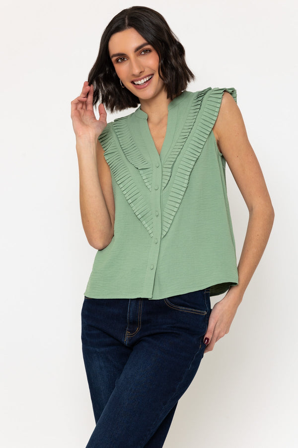 Carraig Donn Sleeveless Layered Ruffle Top In Green