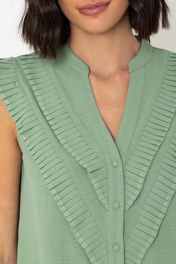 Carraig Donn Sleeveless Layered Ruffle Top In Green