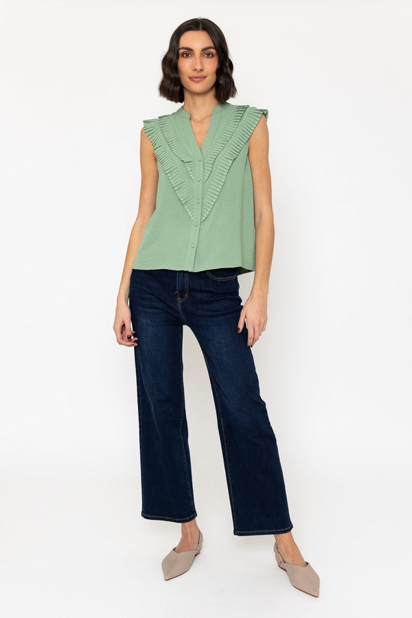 Carraig Donn Sleeveless Layered Ruffle Top In Green