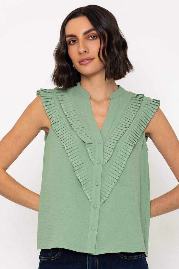 carraig donn Sleeveless Layered Ruffle Top in Green