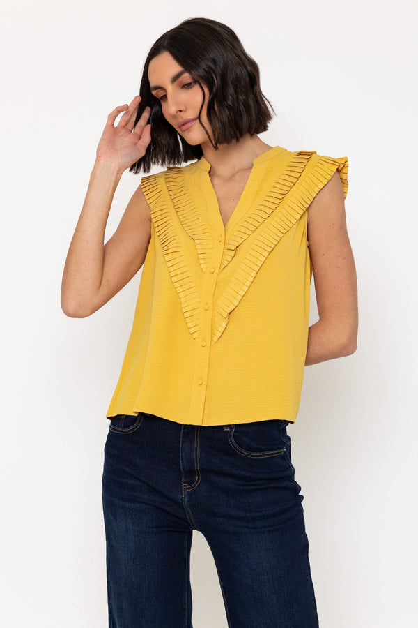 Carraig Donn Sleeveless Layered Ruffle Top In Yellow
