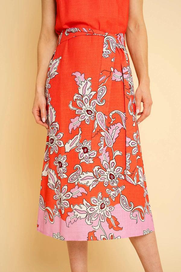 Carraig Donn Sleeveless Linen Blend Printed Midi Dress In Coral