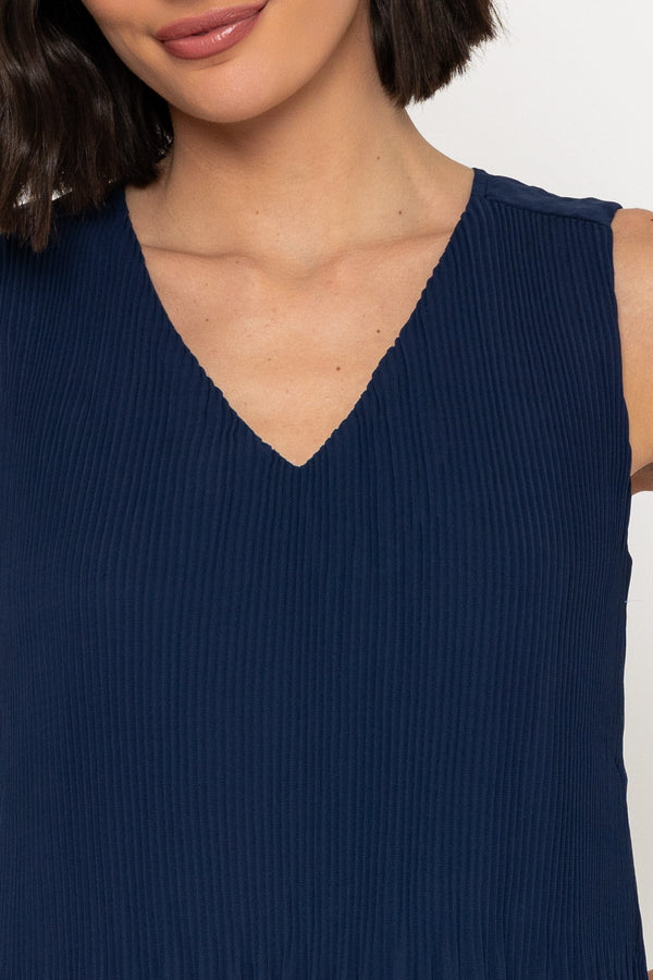 Carraig Donn Sleeveless Pleated Chiffon Top In Navy