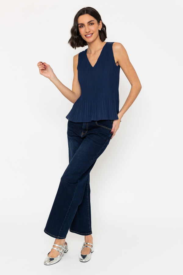 Carraig Donn Sleeveless Pleated Chiffon Top In Navy