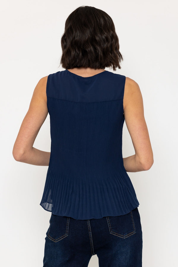 Carraig Donn Sleeveless Pleated Chiffon Top In Navy