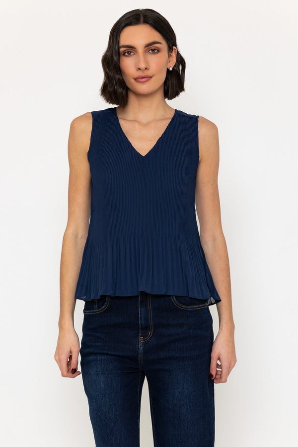 carraig donn Sleeveless Pleated Chiffon Top in Navy