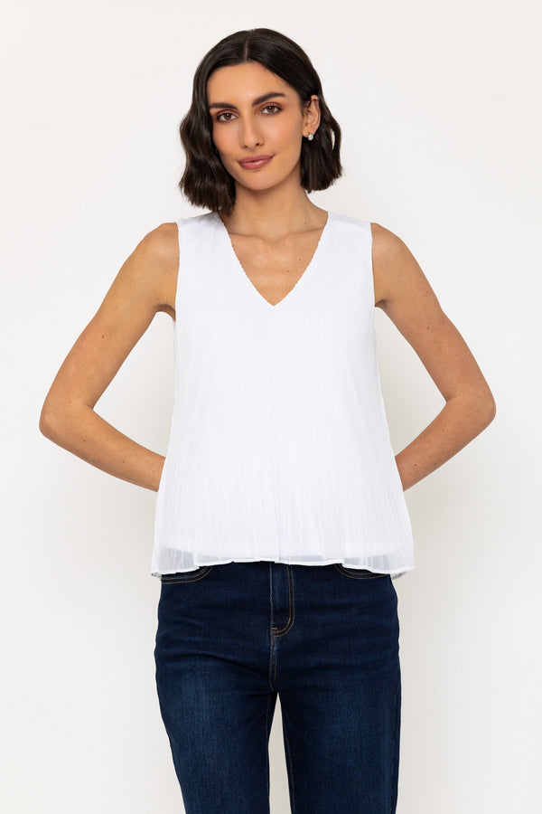Carraig Donn Sleeveless Pleated Chiffon Top In White