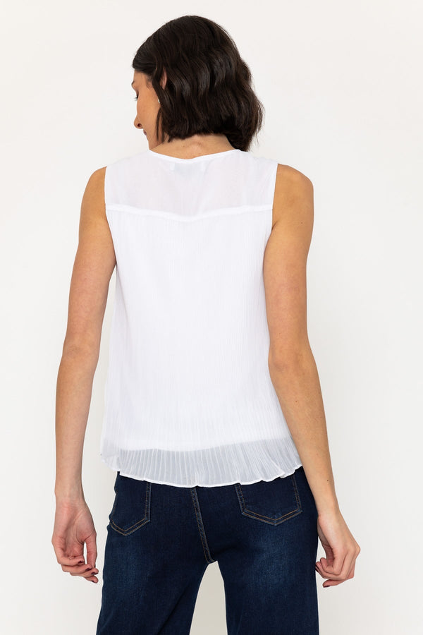 Carraig Donn Sleeveless Pleated Chiffon Top In White