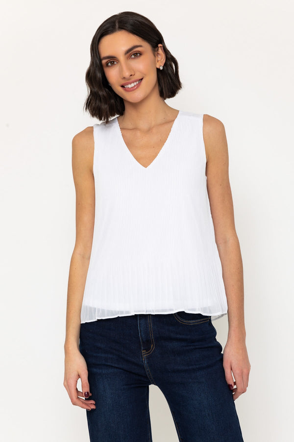 carraig donn Sleeveless Pleated Chiffon Top in White