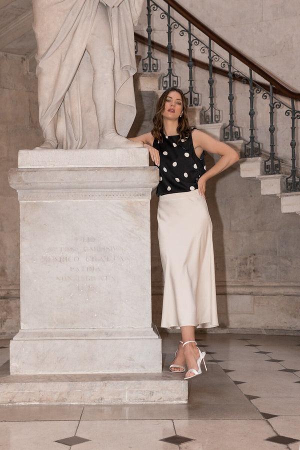 Carraig Donn Sleeveless Polka Dot Top With Bow On The Shoulder