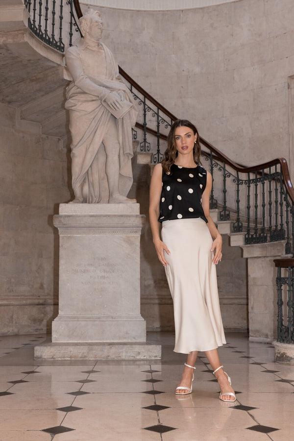 carraig donn Sleeveless Polka Dot Top With Bow On The Shoulder