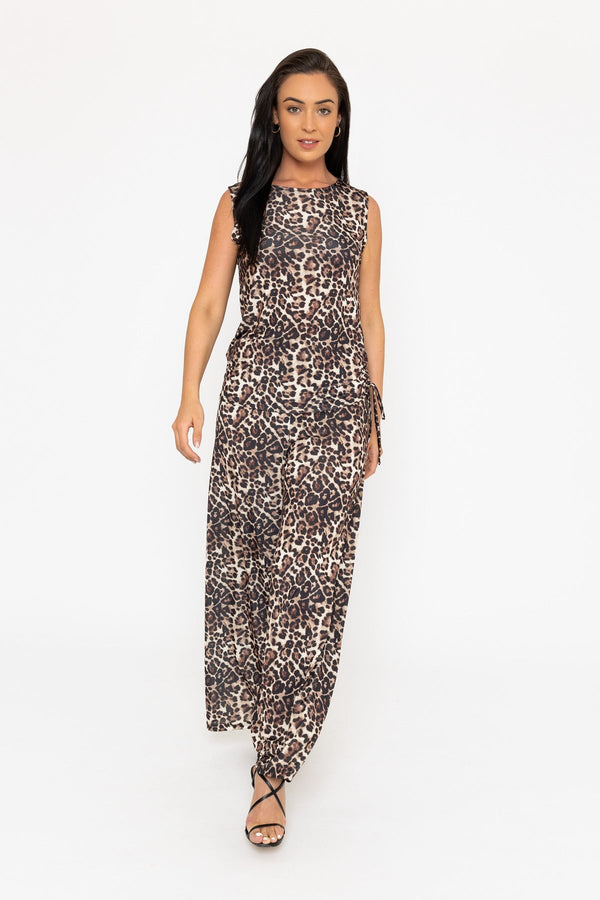 Carraig Donn Sleeveless Side Ruched Leopard Print Top