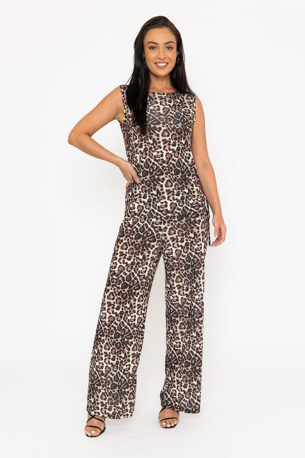 Carraig Donn Sleeveless Side Ruched Leopard Print Top