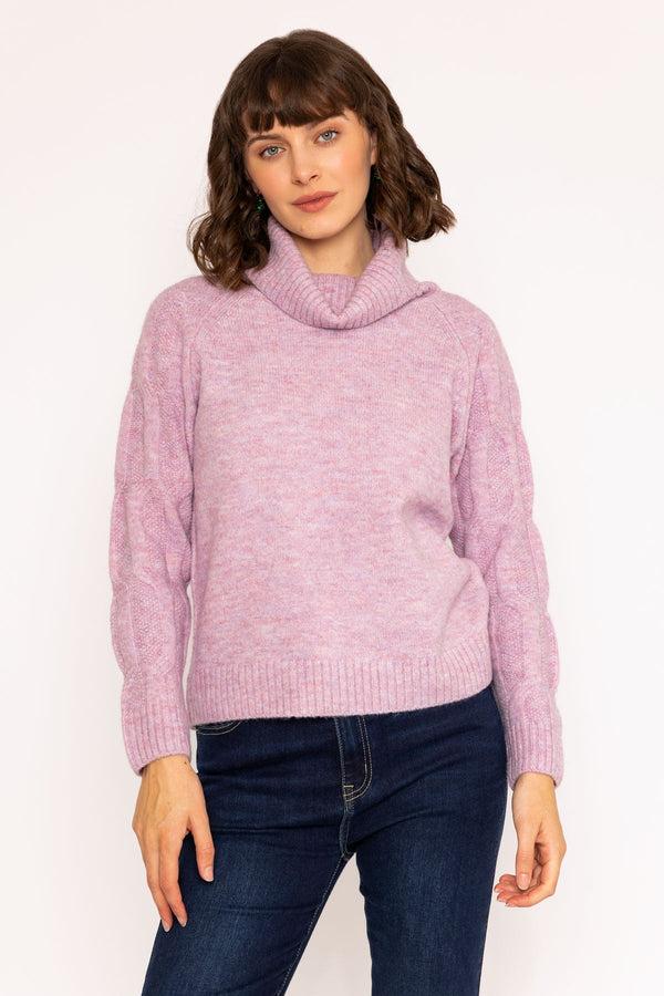 Carraig Donn Slouchy Roll Neck Knit Jumper In Lilac