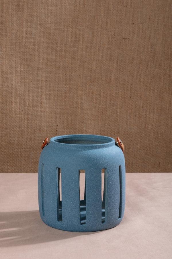 Carraig Donn Small Rustic Blue Round Lantern With Handle