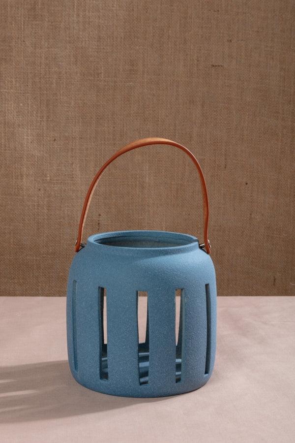 carraig donn Small Rustic Blue Round Lantern with Handle
